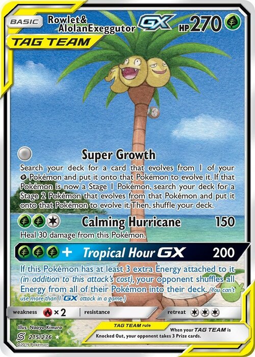 Rowlet & Alolan Exeggutor GX Card Front