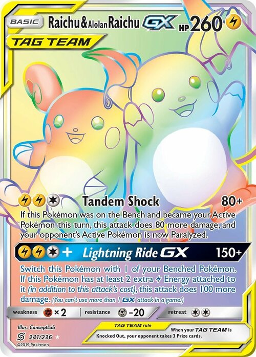 Raichu & Alolan Raichu GX Card Front