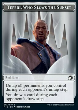 Teferi, Who Slows the Sunset Emblem // Human Card Front