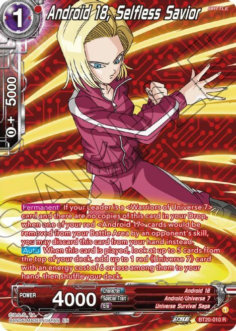 Android 18, Selfless Savior Card Front