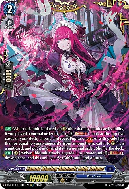 Famed Blazing Demonic Lady, Oriens Card Front