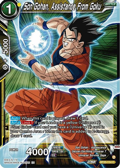 Son Gohan, Assistance From Goku Card Front