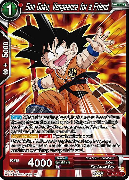 Son Goku, Vengeance for a Friend Card Front