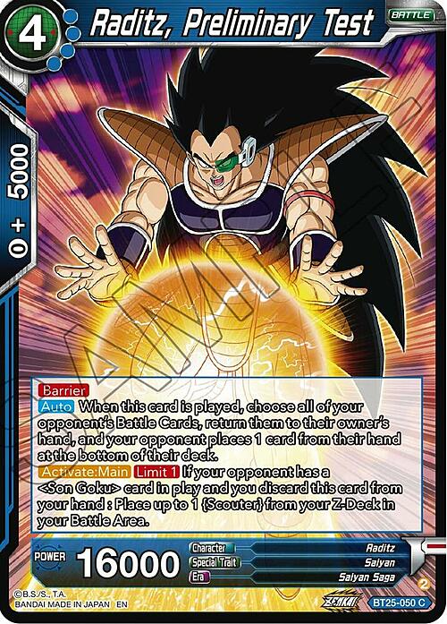 Raditz, Preliminary Test Card Front