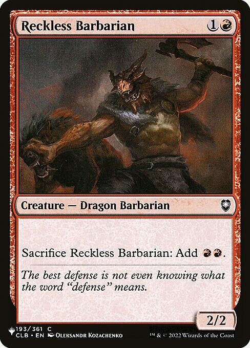 Reckless Barbarian Card Front