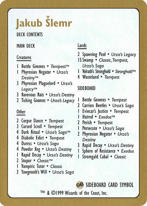 Jakub Šlemr Decklist (1999) Card Front